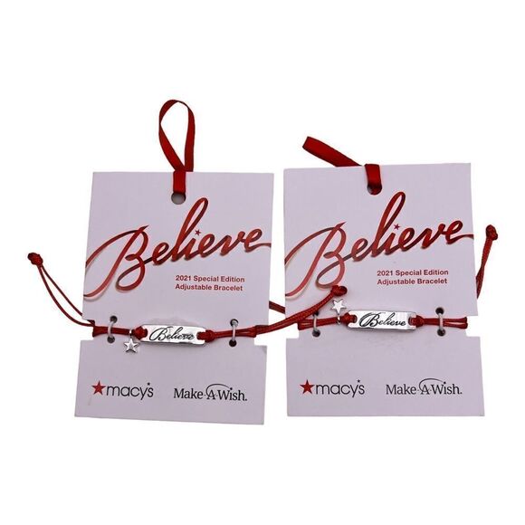 Macys Silver-Tone Believe Red Cord Slider Bracelet Lot of Two New - Picture 2 of 4